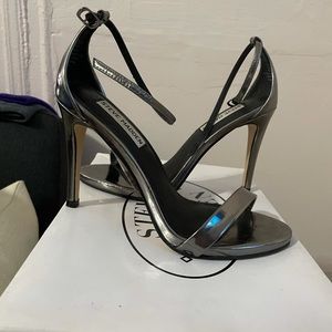 Steve Madden Stecy Pewter Ankle Strap Heels